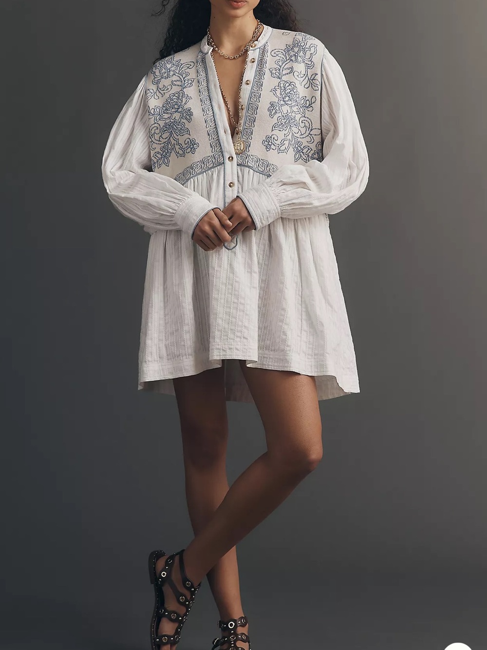 Anthropologie Pilcro Puff Sleeves Swing Mini Dress Size: S